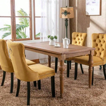 Modern, High - end Tufted Solid Wood Contemporary Velvet Upholstered Dining Chair with Wood Nailhead Trim 2 - Pcs Set, Gloden, SW2001GL
