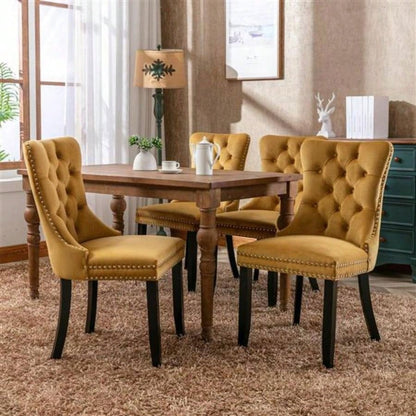 Modern, High - end Tufted Solid Wood Contemporary Velvet Upholstered Dining Chair with Wood Nailhead Trim 2 - Pcs Set, Gloden, SW2001GL
