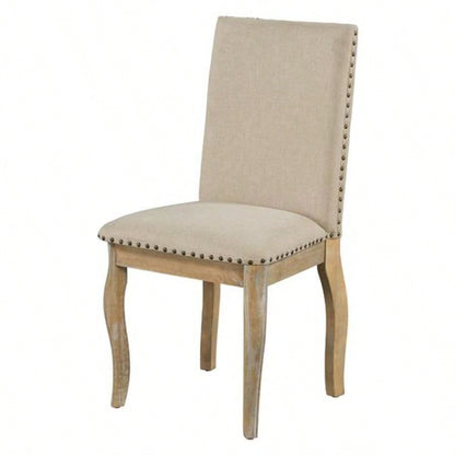 Set of 4 Dining chairs Wood Upholstered Fabirc Dining Room Chairs with Nailhead Natural Wood Wash