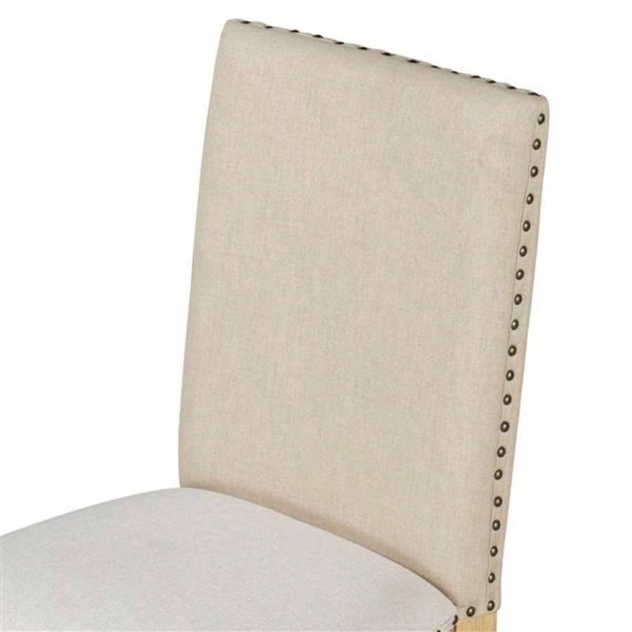 Set of 4 Dining chairs Wood Upholstered Fabirc Dining Room Chairs with Nailhead Natural Wood Wash
