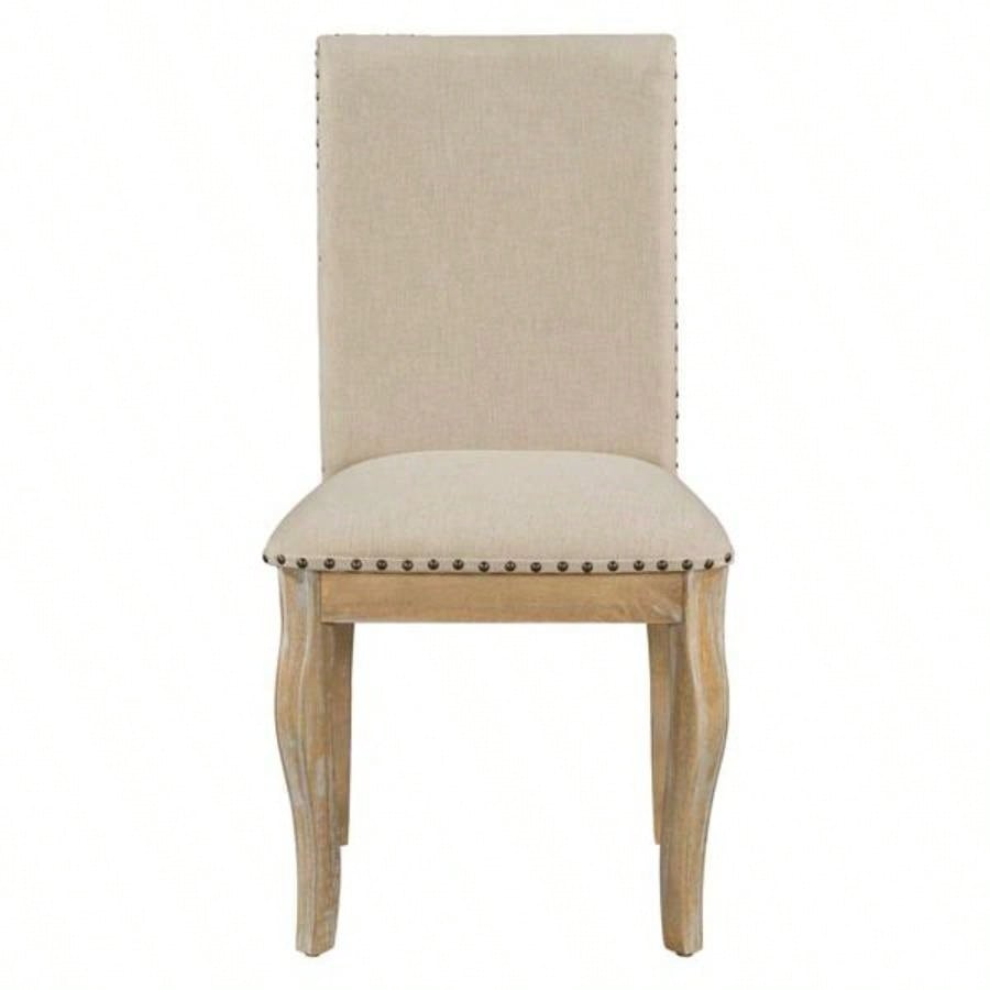 Set of 4 Dining chairs Wood Upholstered Fabirc Dining Room Chairs with Nailhead Natural Wood Wash
