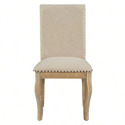 Set of 4 Dining chairs Wood Upholstered Fabirc Dining Room Chairs with Nailhead Natural Wood Wash