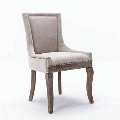 Furniture, Ultra Side Dining Chair Thickened fabric chairs with neutrally toned solid wood Bronze nail Set of 2 Beige