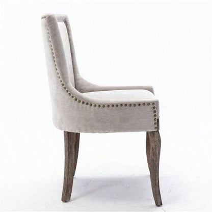 Furniture, Ultra Side Dining Chair Thickened fabric chairs with neutrally toned solid wood Bronze nail Set of 2 Beige