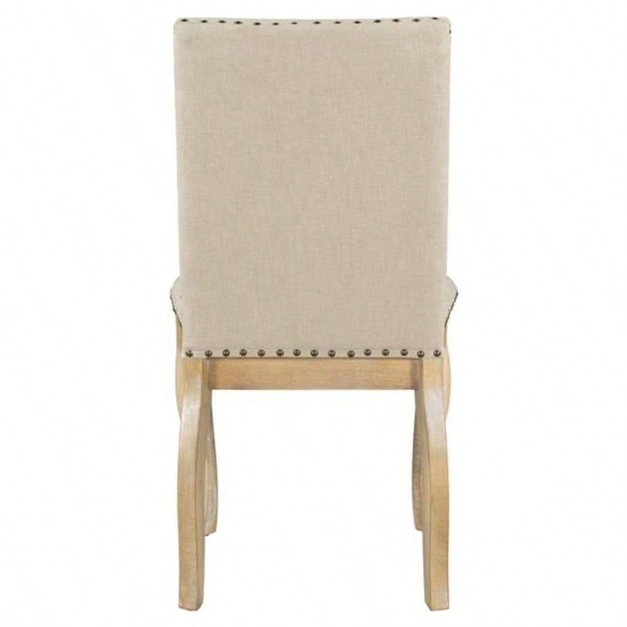 Set of 4 Dining chairs Wood Upholstered Fabirc Dining Room Chairs with Nailhead Natural Wood Wash