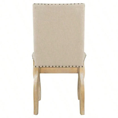 Set of 4 Dining chairs Wood Upholstered Fabirc Dining Room Chairs with Nailhead Natural Wood Wash