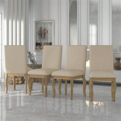 Set of 4 Dining chairs Wood Upholstered Fabirc Dining Room Chairs with Nailhead Natural Wood Wash