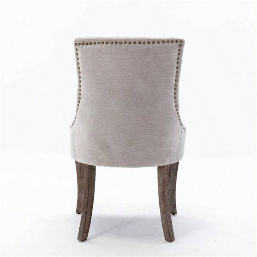 Furniture, Ultra Side Dining Chair Thickened fabric chairs with neutrally toned solid wood Bronze nail Set of 2 Beige