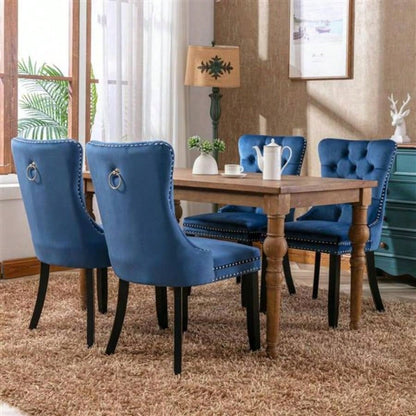 Modern, High - end Tufted Solid Wood Contemporary Velvet Upholstered Dining Chair with Wood Nailhead Trim 2 - Pcs Set, Blue