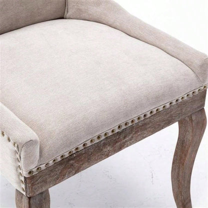Furniture, Ultra Side Dining Chair Thickened fabric chairs with neutrally toned solid wood Bronze nail Set of 2 Beige