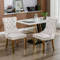 Furniture, Modern, High - end Tufted Solid Wood Contemporary Velvet Upholstered Dining Chair with Golden Stainless Steel Plating, Nailhead Trim, Set of 2, Beige and Gold