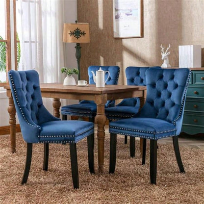 Modern, High - end Tufted Solid Wood Contemporary Velvet Upholstered Dining Chair with Wood Nailhead Trim 2 - Pcs Set, Blue