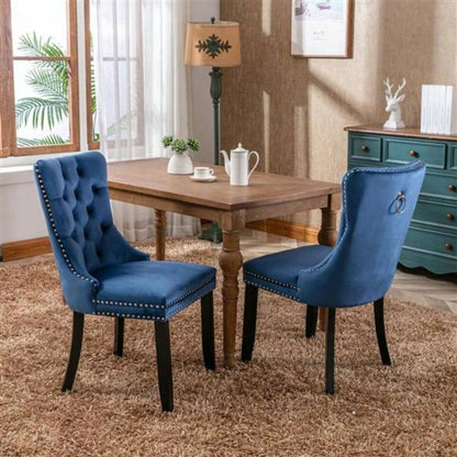 Modern, High - end Tufted Solid Wood Contemporary Velvet Upholstered Dining Chair with Wood Nailhead Trim 2 - Pcs Set, Blue
