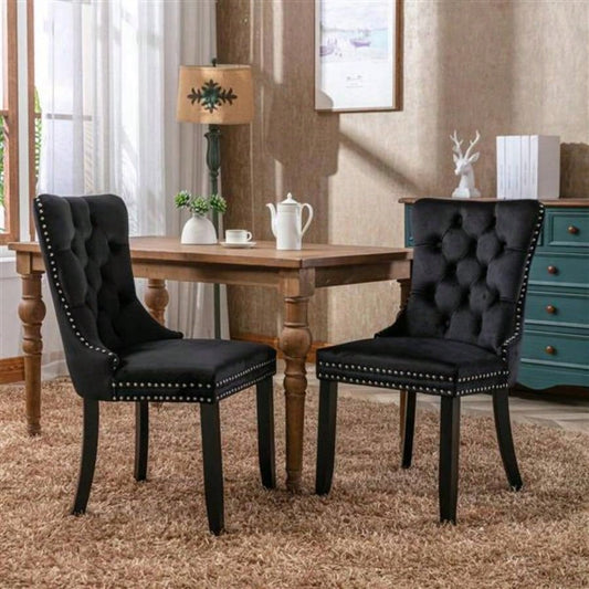 Modern, High - end Tufted Solid Wood Contemporary Velvet Upholstered Dining Chair with Wood Nailhead Trim 2 - Pcs Set, Black