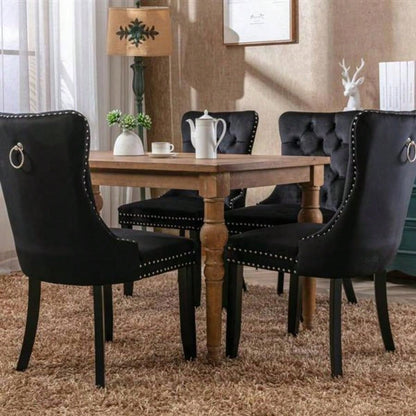 Modern, High - end Tufted Solid Wood Contemporary Velvet Upholstered Dining Chair with Wood Nailhead Trim 2 - Pcs Set, Black