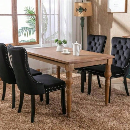 Modern, High - end Tufted Solid Wood Contemporary Velvet Upholstered Dining Chair with Wood Nailhead Trim 2 - Pcs Set, Black
