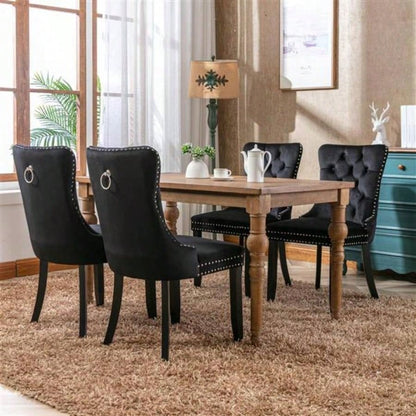Modern, High - end Tufted Solid Wood Contemporary Velvet Upholstered Dining Chair with Wood Nailhead Trim 2 - Pcs Set, Black