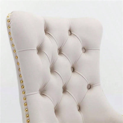 Furniture, Modern, High - end Tufted Solid Wood Contemporary Velvet Upholstered Dining Chair with Golden Stainless Steel Plating, Nailhead Trim, Set of 2, Beige and Gold