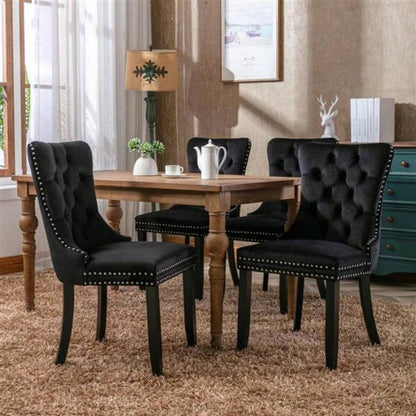Modern, High - end Tufted Solid Wood Contemporary Velvet Upholstered Dining Chair with Wood Nailhead Trim 2 - Pcs Set, Black