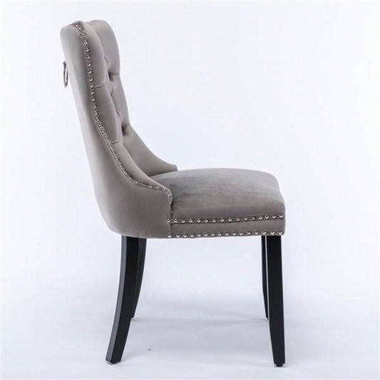 Modern, High - end Tufted Solid Wood Contemporary Velvet Upholstered Dining Chair with Wood Nailhead Trim 2 - Pcs Set, Gray