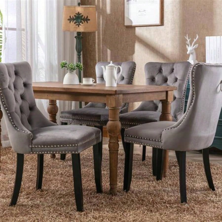 Modern, High - end Tufted Solid Wood Contemporary Velvet Upholstered Dining Chair with Wood Nailhead Trim 2 - Pcs Set, Gray