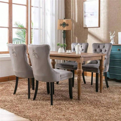 Modern, High - end Tufted Solid Wood Contemporary Velvet Upholstered Dining Chair with Wood Nailhead Trim 2 - Pcs Set, Gray