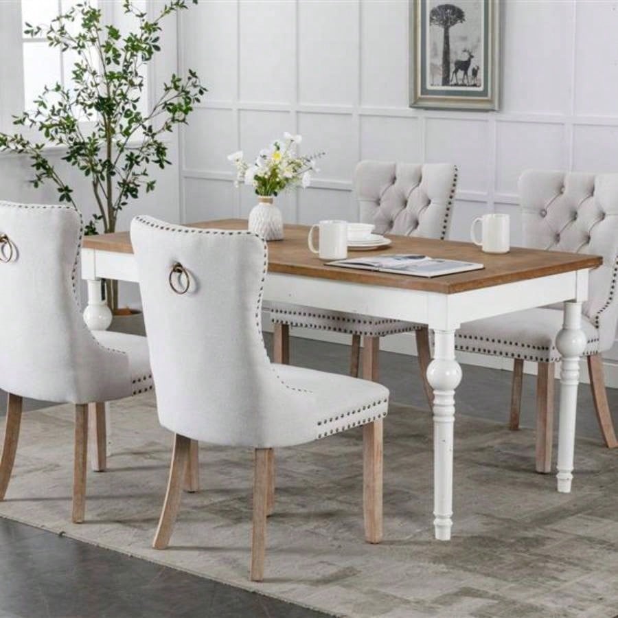 Modern, High - end Tufted Solid Wood Contemporary Flax Upholstered Dining Chair with Wood Nailhead Trim 2 - Pcs Set, Gray, SW6801BG