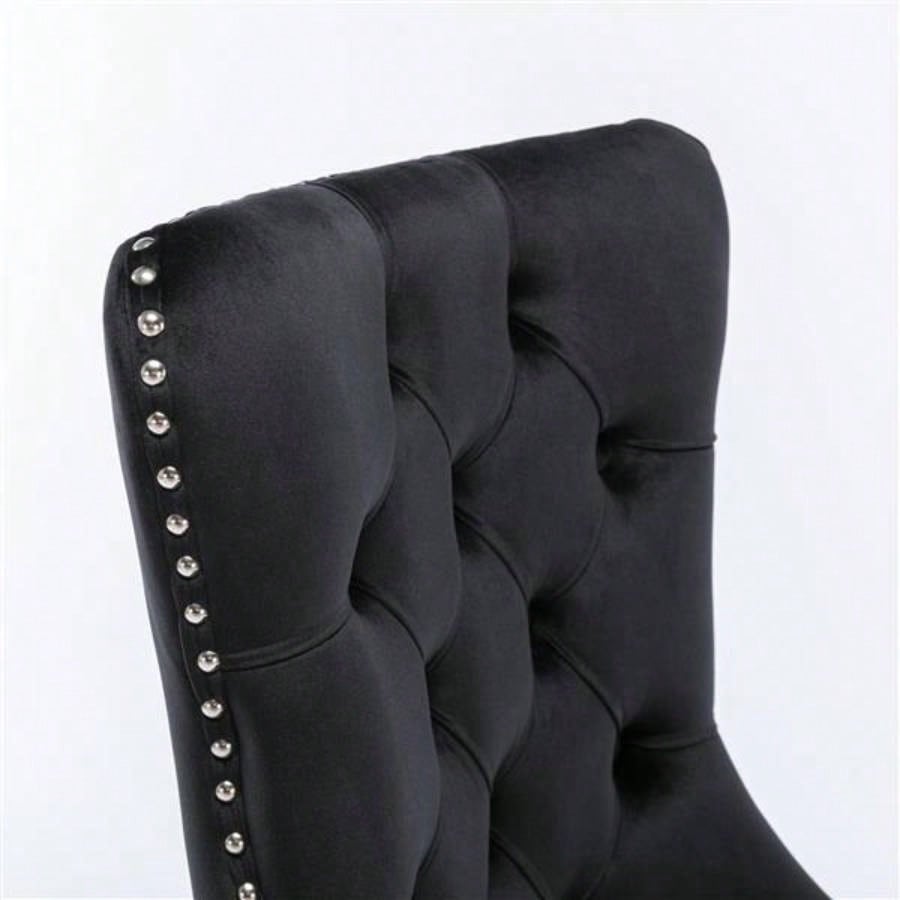 Modern, High - end Tufted Solid Wood Contemporary Velvet Upholstered Dining Chair with Wood Nailhead Trim 2 - Pcs Set, Black
