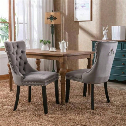 Modern, High - end Tufted Solid Wood Contemporary Velvet Upholstered Dining Chair with Wood Nailhead Trim 2 - Pcs Set, Gray