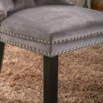 Modern, High - end Tufted Solid Wood Contemporary Velvet Upholstered Dining Chair with Wood Nailhead Trim 2 - Pcs Set, Gray