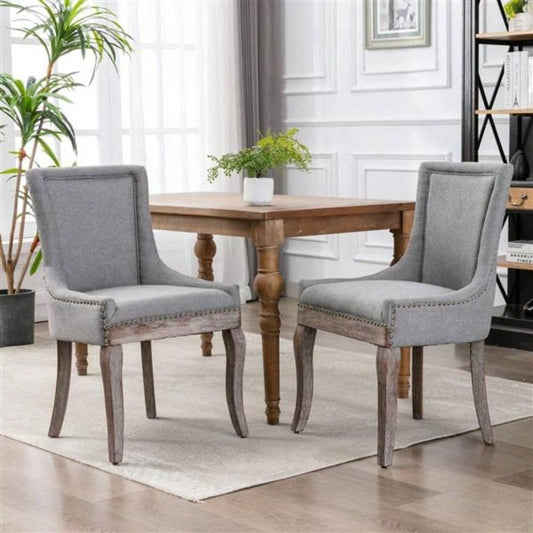 Furniture, Ultra Side Dining Chair Thickened fabric chairs with neutrally toned solid wood Bronze nail Set of 2 Gray