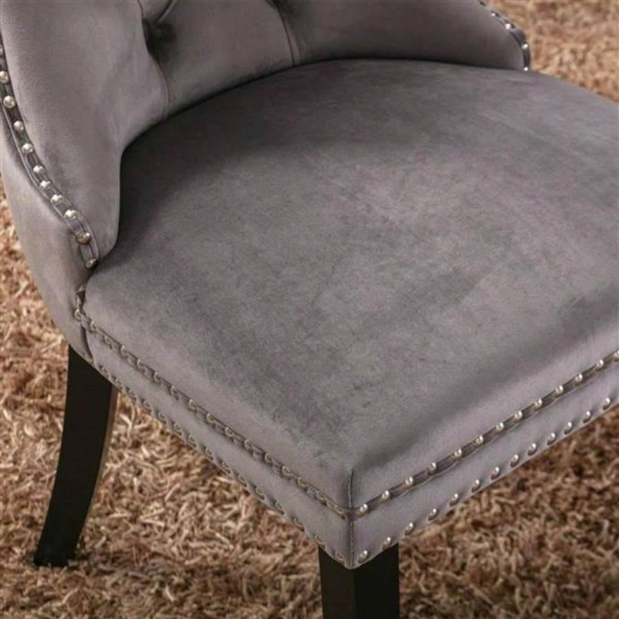 Modern, High - end Tufted Solid Wood Contemporary Velvet Upholstered Dining Chair with Wood Nailhead Trim 2 - Pcs Set, Gray