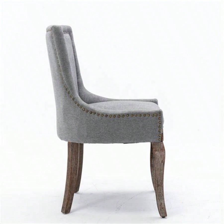 Furniture, Ultra Side Dining Chair Thickened fabric chairs with neutrally toned solid wood Bronze nail Set of 2 Gray