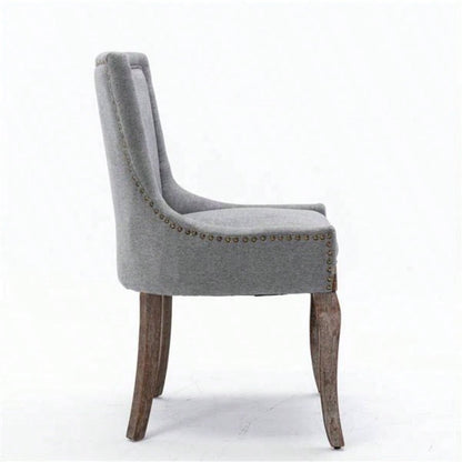 Furniture, Ultra Side Dining Chair Thickened fabric chairs with neutrally toned solid wood Bronze nail Set of 2 Gray