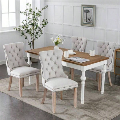 Modern, High - end Tufted Solid Wood Contemporary Flax Upholstered Dining Chair with Wood Nailhead Trim 2 - Pcs Set, Gray, SW6801BG