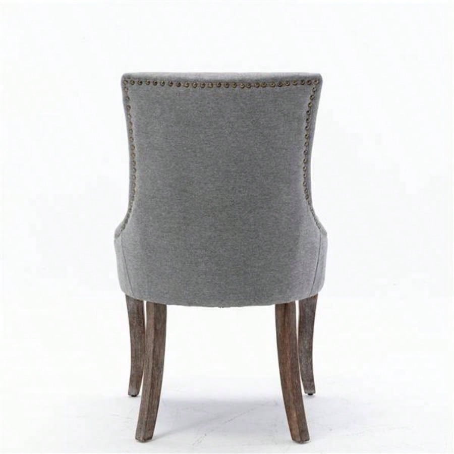 Furniture, Ultra Side Dining Chair Thickened fabric chairs with neutrally toned solid wood Bronze nail Set of 2 Gray