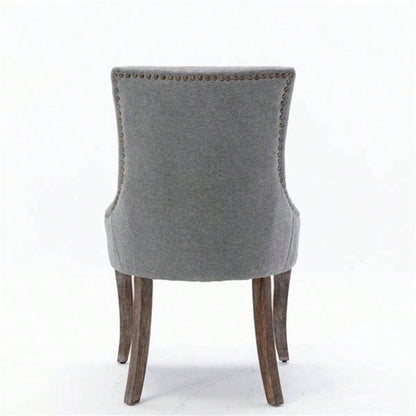 Furniture, Ultra Side Dining Chair Thickened fabric chairs with neutrally toned solid wood Bronze nail Set of 2 Gray