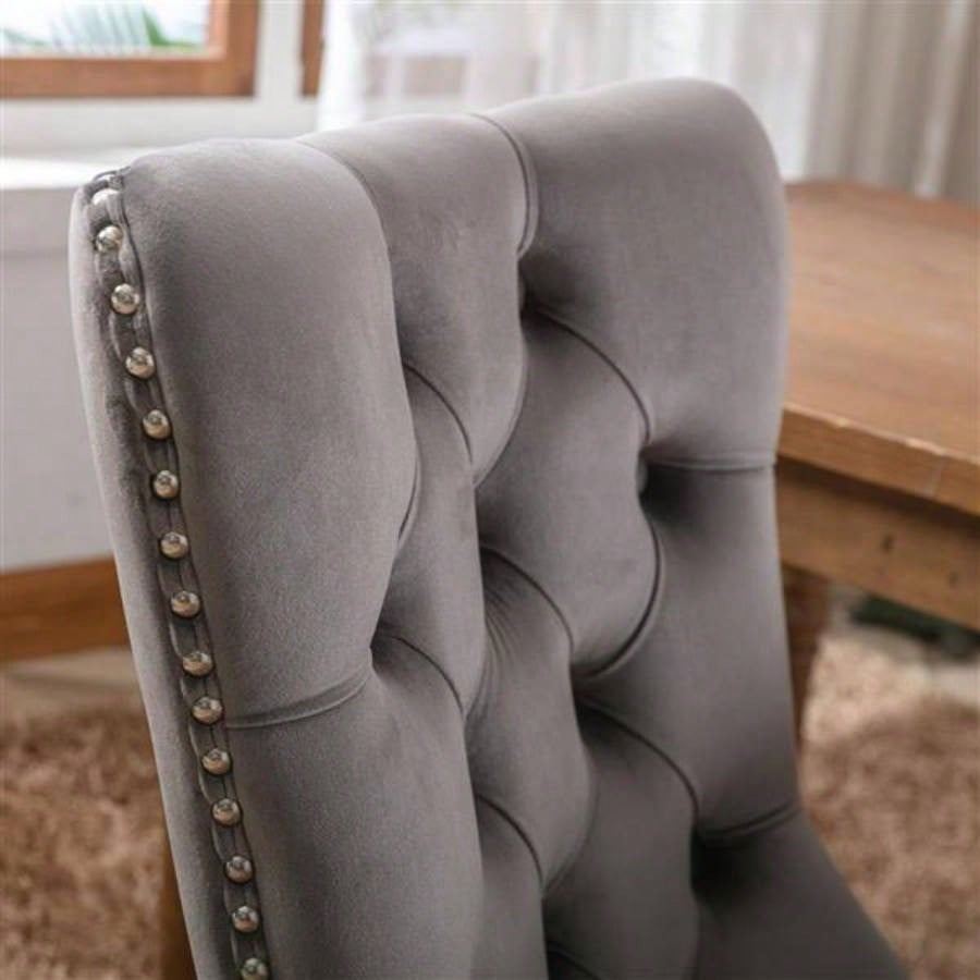 Modern, High - end Tufted Solid Wood Contemporary Velvet Upholstered Dining Chair with Wood Nailhead Trim 2 - Pcs Set, Gray