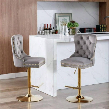 Furniture, Thick lden Swivel Velvet Barstools Adjusatble Height from 25 - 33 Inch, Modern Upholstered Bar Stools with Backs Comfortable Tufted Home Pub and Kitchen Island Gray, Set of 2