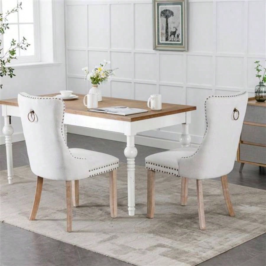 Modern, High - end Tufted Solid Wood Contemporary Flax Upholstered Dining Chair with Wood Nailhead Trim 2 - Pcs Set, Gray, SW6801BG