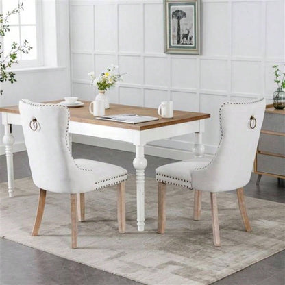 Modern, High - end Tufted Solid Wood Contemporary Flax Upholstered Dining Chair with Wood Nailhead Trim 2 - Pcs Set, Gray, SW6801BG