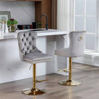 Furniture, Thick lden Swivel Velvet Barstools Adjusatble Height from 25 - 33 Inch, Modern Upholstered Bar Stools with Backs Comfortable Tufted Home Pub and Kitchen Island Gray, Set of 2