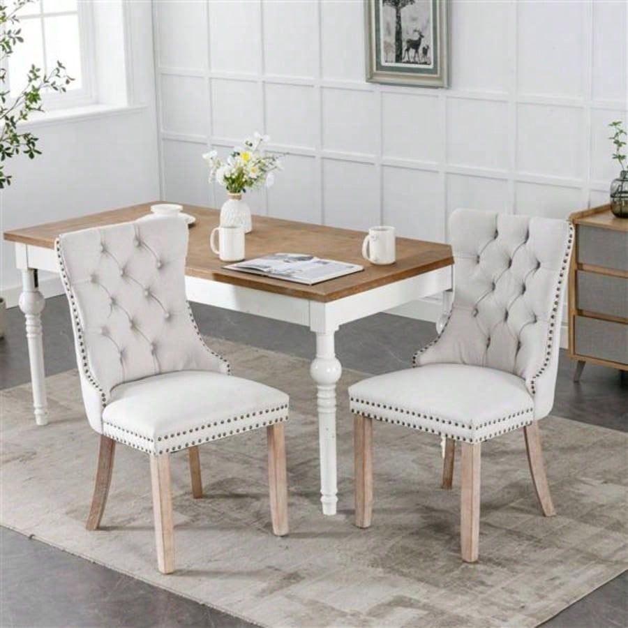Modern, High - end Tufted Solid Wood Contemporary Flax Upholstered Dining Chair with Wood Nailhead Trim 2 - Pcs Set, Gray, SW6801BG