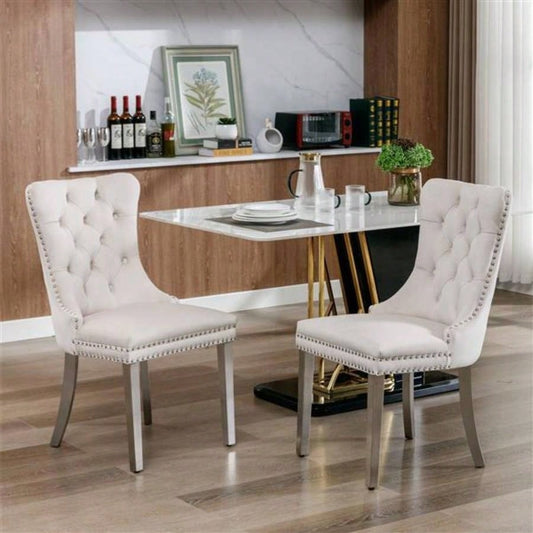 Modern, High - end Tufted Solid Wood Contemporary Velvet Upholstered Dining Chair with Stainless Steel Plating, Nailhead Trim, Set of 2 Beige and, SW1701BG