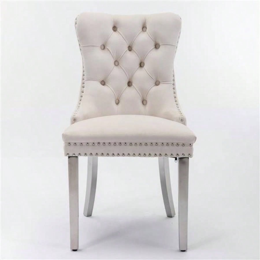 Modern, High - end Tufted Solid Wood Contemporary Velvet Upholstered Dining Chair with Stainless Steel Plating, Nailhead Trim, Set of 2 Beige and, SW1701BG