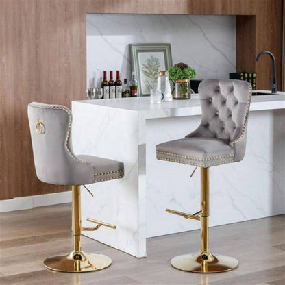 Furniture, Thick lden Swivel Velvet Barstools Adjusatble Height from 25 - 33 Inch, Modern Upholstered Bar Stools with Backs Comfortable Tufted Home Pub and Kitchen Island Gray, Set of 2