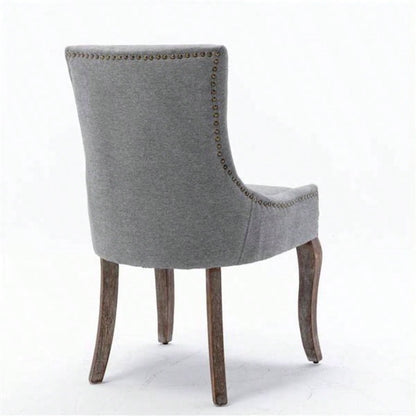 Furniture, Ultra Side Dining Chair Thickened fabric chairs with neutrally toned solid wood Bronze nail Set of 2 Gray