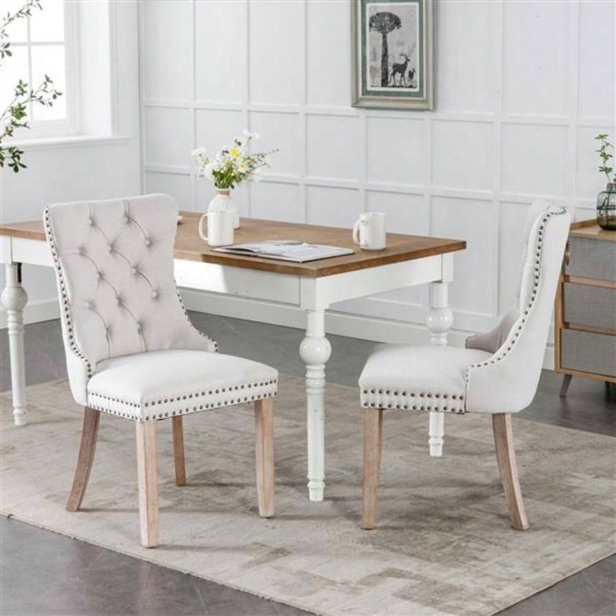 Modern, High - end Tufted Solid Wood Contemporary Flax Upholstered Dining Chair with Wood Nailhead Trim 2 - Pcs Set, Gray, SW6801BG