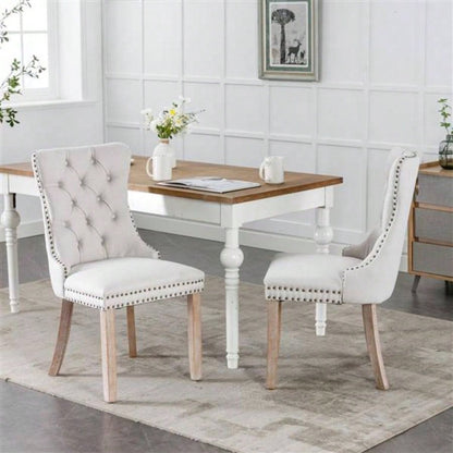Modern, High - end Tufted Solid Wood Contemporary Flax Upholstered Dining Chair with Wood Nailhead Trim 2 - Pcs Set, Gray, SW6801BG