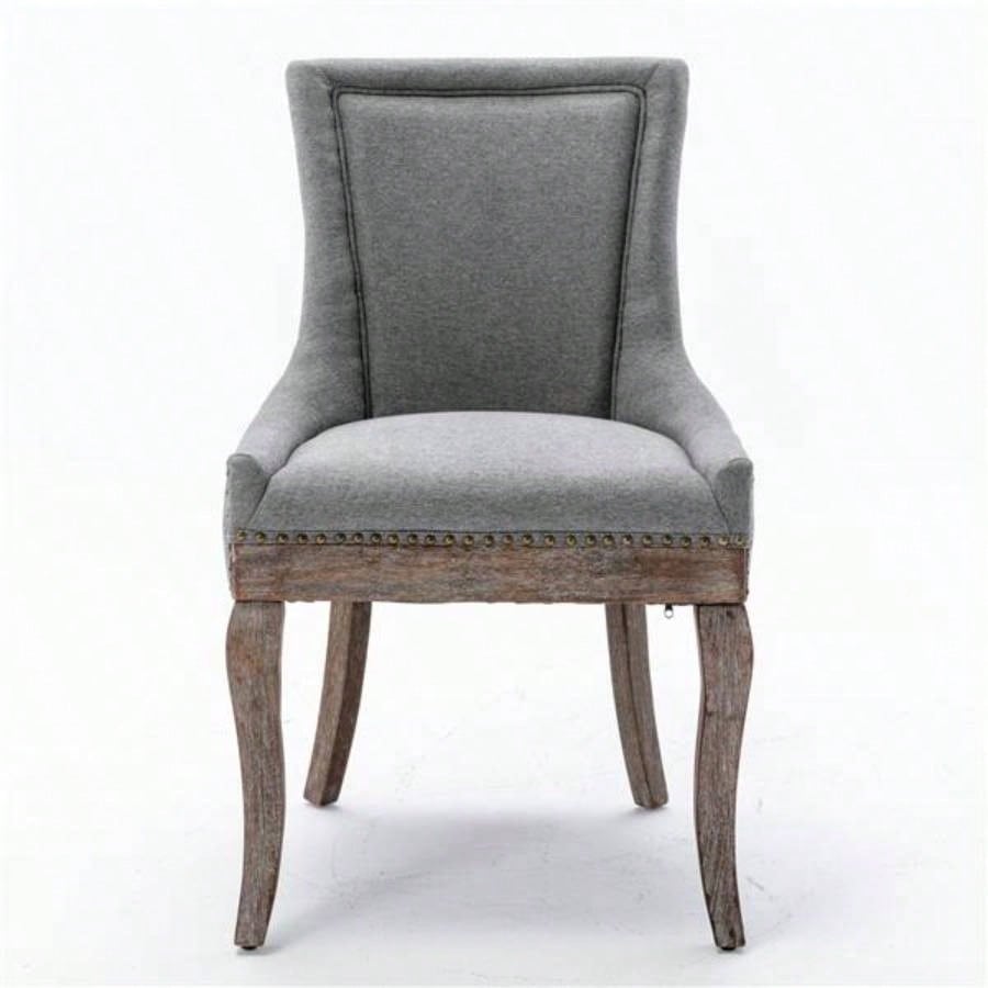 Furniture, Ultra Side Dining Chair Thickened fabric chairs with neutrally toned solid wood Bronze nail Set of 2 Gray